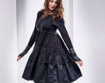 Lolita Dress, Plus Size Cocktail Dress, Gothic Dress, Black Swing Dress, Long Sleeved Dress,Oversize Dress,Plus Size Clothing,Women Clothing