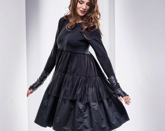 Robe lolita, Robe de cocktail grande taille, Robe gothique, Robe trapèze noire, Robe à manches longues, Robe oversize, Vêtements grande taille, Vêtements pour femme