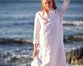 Linen Maxi Dress, White Linen Dress, Linen Shirt Dress, Plus Size Linen Dress, Modest Dress, Linen Clothing Women, Long Sleeve linen Dress