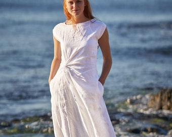 Linen Maxi Dress, White Linen Dress, Linen Clothing Women, Linen Summer Dress, White Maxi Dress, Linen Kaftan Dress, Plus Size Maxi Dress