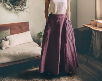 Linnen wikkelrok met zakken, lange maxirok, plus size linnen rok, linnen kleding, Victoriaanse rok, Boho kleding vrouwen, paarse rok