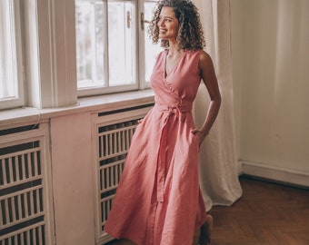 strapless open back dress Salina Wrap Dress - Stylish & Comfortable Linen Dress