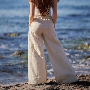 Linen Pants Women, Elastic Waist Linen Pants, Plus Size Linen Clothing, Wide Leg Linen Trousers, Summer Linen Pants, Linen Pants Relaxed Fit