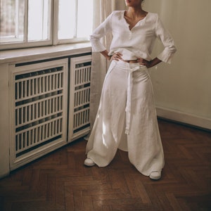 White Linen Pants With Slits, Hakama Pants, Linen Summer