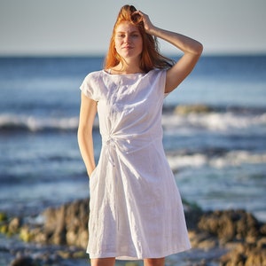 Linen Dress, White Summer Dress, Linen Midi Dress, Linen Tunic Dress, Natural Linen, Linen Clothing Women, Plus Size Dress,White Linen Dress image 2