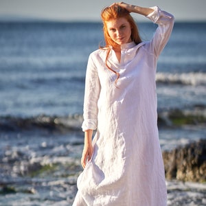 Linen Maxi Dress, White Linen Dress, Linen Shirt Dress, Plus Size Linen Dress, Modest Dress, Linen Clothing Women, Long Sleeve linen Dress