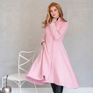 READY TO SHIP, Pink Coat for Women, Classic Coat, Fit and Flare Coat, Winter Cape Coat, Pink Winter Coat Vintage Style Coat Merino Wool Coat