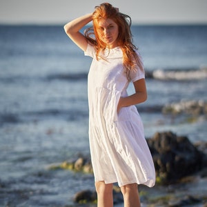 White Linen Dress, Summer Linen Dress, Linen Clothing for Women, Linen Midi Dress, Plus Size Clothing, White Tunic Dress, Linen Beach Dress