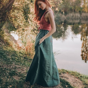 Sea Green Linen Skirt For Women, Long Hight Waist Skirt, Heavy Weight Linen Maxi Skirt, Spring Clothing, Classic Skirt, Minimalist Skirt