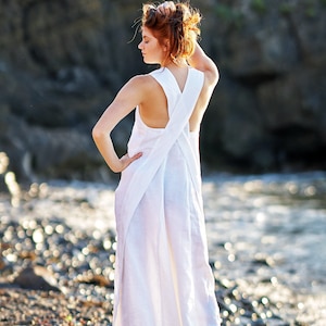 Linen Dress, White Maxi Dress, Linen Clothing for Women, Boho Maxi Dress, Linen Wedding Dress, Plus Size Linen Dress, Linen Beach Dress image 1