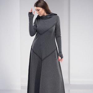 Hooded Long Dress, Winter Maxi Dress, Modest Dress, Plus Size Dress, Steampunk Dress, Long Sweatshirt Dress, Plus Size Hoodie Dress, Autumn