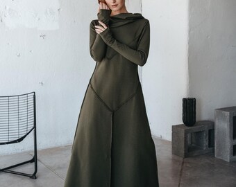 Lumignon ルミニョン LL hooded long dress S Womens Gothic Punk Hooded Slim Dress Long Sleeves Pleated