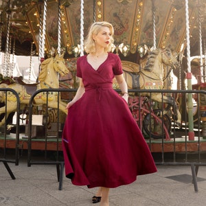 Robe midi en lin avec poches, Robe d'été décontractée pour femme, Robe classique, Robe formelle en lin, Robe en lin nouée à la taille, Vêtements en lin pour femme