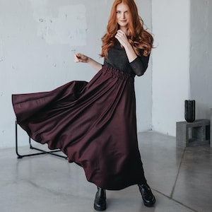 Wool Maxi Skirt with Elastic Waist, Wool Skirt for Women, Winter Skirt with Pockets, High Waist Skirt, Burgundy Wool Skirt, Plus Size Skirt