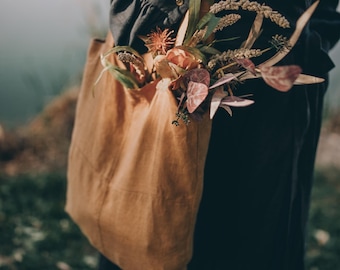 Handmade Linen Tote Bag: Minimalist Eco Market Bag