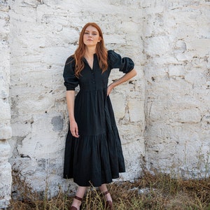 Zara black cheap linen dress