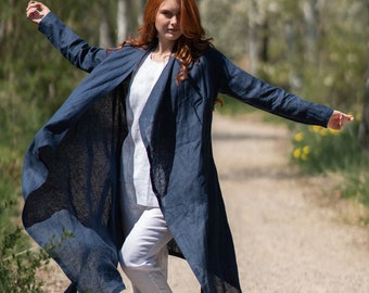 Leinen Strickjacke, Leinen Mantel Frauen, Leinen Sommer Strickjacke, Leinen Maxi Weste, Plus Größe Kleidung, Damen Leinen Kleidung, Langarm Leinen Weste