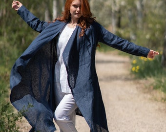 Linen Cardigan, Linen Coat Women, Linen Summer Cardigan, Linen Maxi Vest, Plus Size Clothing, Women Linen Clothing, Long Sleeve Linen Vest