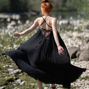Vestido reversible negro y gris, vestido largo de verano, vestido de playa, vestido largo de algodón, vestido largo negro, vestido de talla grande, vestido de verano con espalda descubierta