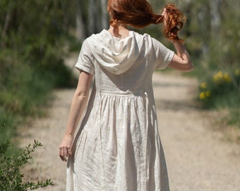 Robe d'été en lin, Robe longue à capuche, Robe longue en lin, Robe en lin pour femme, Robe en lin oversize, Robe longue ample, Robe en lin grande taille