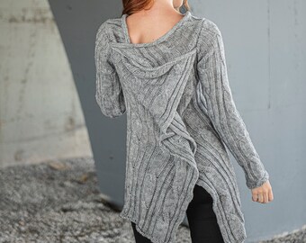 Versandfertig, grobstrick Pullover, Locker gestrickter Pullover, asymmetrischer Pullover für Frauen, Oversize Pullover, Winter Maxi Pullover, Merino Wolle Tunika