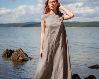 Linen Maxi Dress, Long Linen Dress, Linen Clothing for Women, Gray Linen Dress, Plus Size Maxi Dress, Linen Summer Dress, Plus Size Clothing