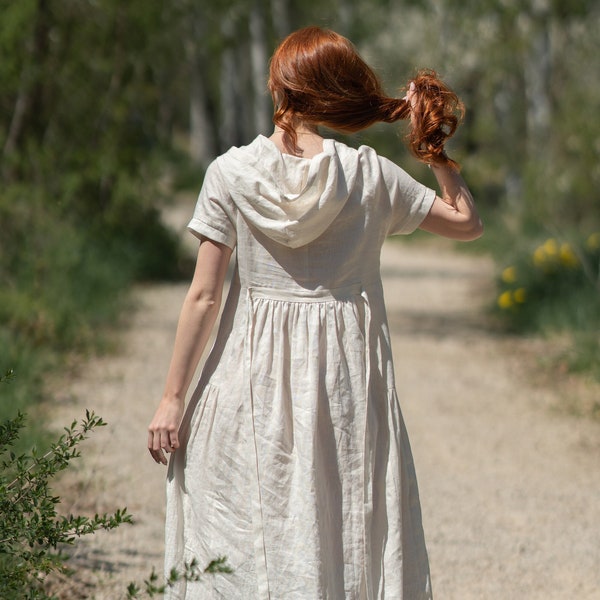 Summer Linen Dress, Hooded Maxi Dress, Maxi Linen Dress, Women Linen Dress, Oversize Linen Dress, Loose Maxi Dress, Plus Size Linen Dress