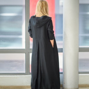 Linen Hooded Dress, Kaftan Dress, Linen Abaya, Linen Clothing, Plus Size Linen Dress, Black Linen Dress for Women, Linen Summer Maxi Dress