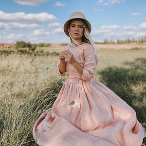 Linen Dress for Women, Blush Linen Dress, Romantic Dress, Linen Maxi Dress, Plus Size Linen Dress, Long Linen Dress, Bohemian Linen Clothing