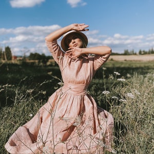 Maxi Linen Dress, Cottagecore Dress, Summer Linen Dress, Rustic Dress for Women, Linen Clothing, Linen Smock Dress, Linen Romantic Dress