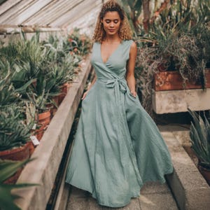 Linen Maxi Dress with Pockets, Wrap Linen Dress, Elegant Maxi Dress, Linen Summer Dress, Linen Clothing, Boho Maxi Dress, Bridesmaid Dress