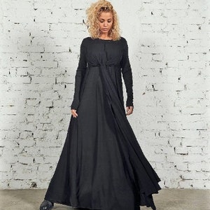 Black Maxi Dress, Long Sleeve Maxi Dress, Long Black Dress, Winter Dress for Women, Gothic Wedding Dress, Plus Size Clothing,Steampunk Dress