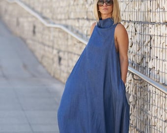 Summer Maxi Dress, Plus Size Women Dress, Kaftan Dress, Blue Maxi Dress, Long Oversize Dress, Cotton Bubble Dress, Plus Size Clothing Women