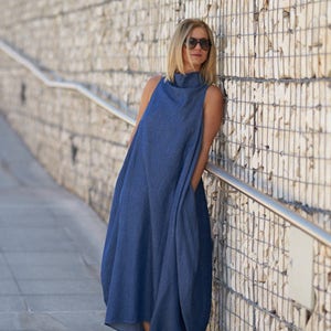 Summer Maxi Dress, Plus Size Women Dress, Kaftan Dress, Blue Maxi Dress, Long Oversize Dress, Cotton Bubble Dress, Plus Size Clothing Women image 2