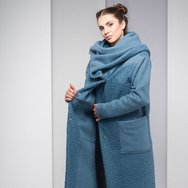 Clearance Women Coat, Winter Coat, Plus Size Clothing, Blue Wool Coat, Long Boho Coat, Plus Size Coat, Bohemian Clothing, Oversize Coat