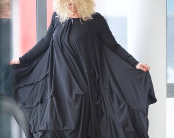 Black Plus Size Dress, Plus Size Clothing, Plus Size Maxi Dress, Gothic Maxi Dress, Kimono Dress, Long Black Dress, Steampunk Dress Women