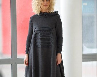 Plus Size Maxi Dress, Gothic Dress, Winter Dress for Women, Black Maxi Dress, Plus Size Dress, Loose Sweater Dress, Hooded Dress, Fall Dress