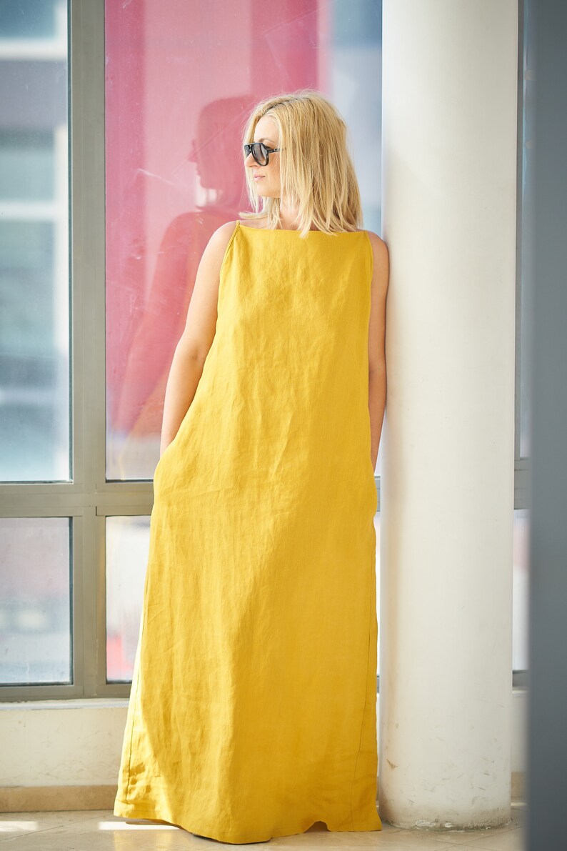 Linen Dress Kaftan Dress Maxi Dress Mustard Dress Long Etsy