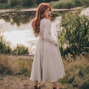 Wikkellinnen jurk, zware linnen jurk voor dames, linnen jurk met lange mouwen, linnen midi-jurk, plus size maxi-jurk, Boho-jurk, casual kleding afbeelding 6