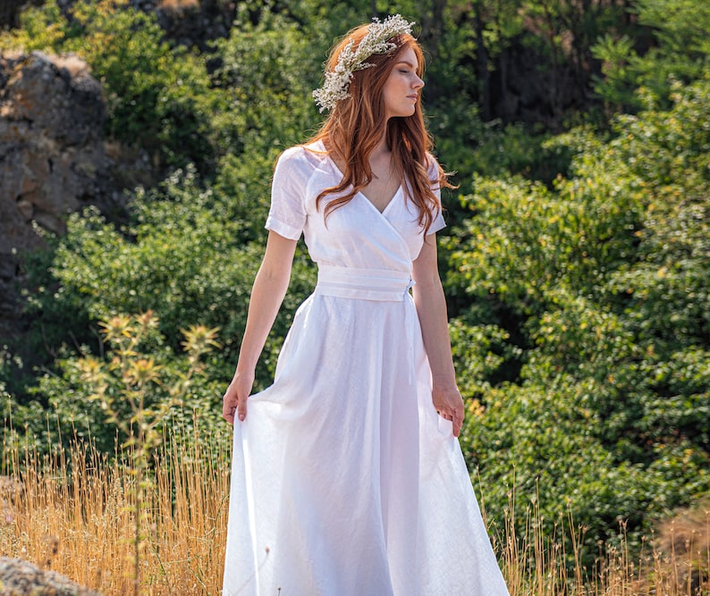 Linen Wedding Dress, White Linen Dress, Natural Wedding Dress, Rustic Wedding Dress, Alternative Wedding Dress, Linen Maxi Dress for Women imagem 1