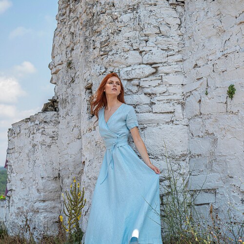 Light Blue Linen Dress Summer Maxi Dress Linen Dress Women - Etsy