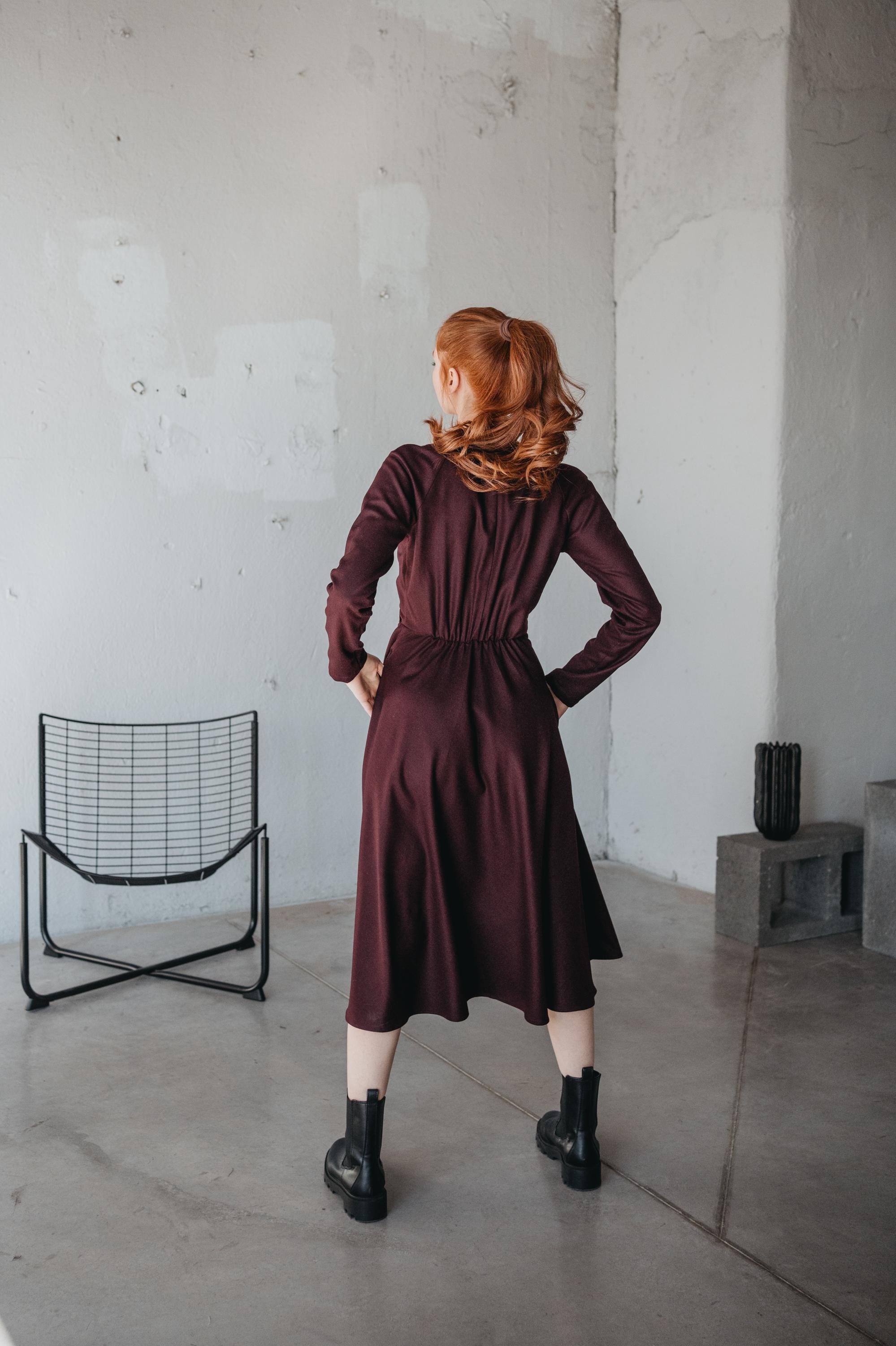 wool burgundy dress Women's Burgundy Wool Sweater Dress