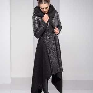 Maxi Coat for Women, Winter Coat, Merino Wool Coat, Black Hooded Coat, Cyberpunk Coat, Plus Size Coat, Asymmetric Coat, Plus Size Clothing image 5