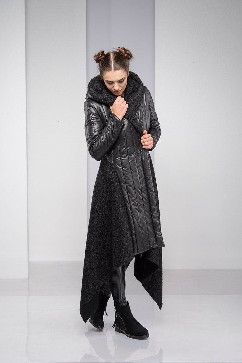 Winter Coat for Women, Plus Size Clothing, Winter Jacket Women, Steampunk Clothing, Black Wool Coat, Plus Size Coat, Hooded Coat, Maxi Coat image 5