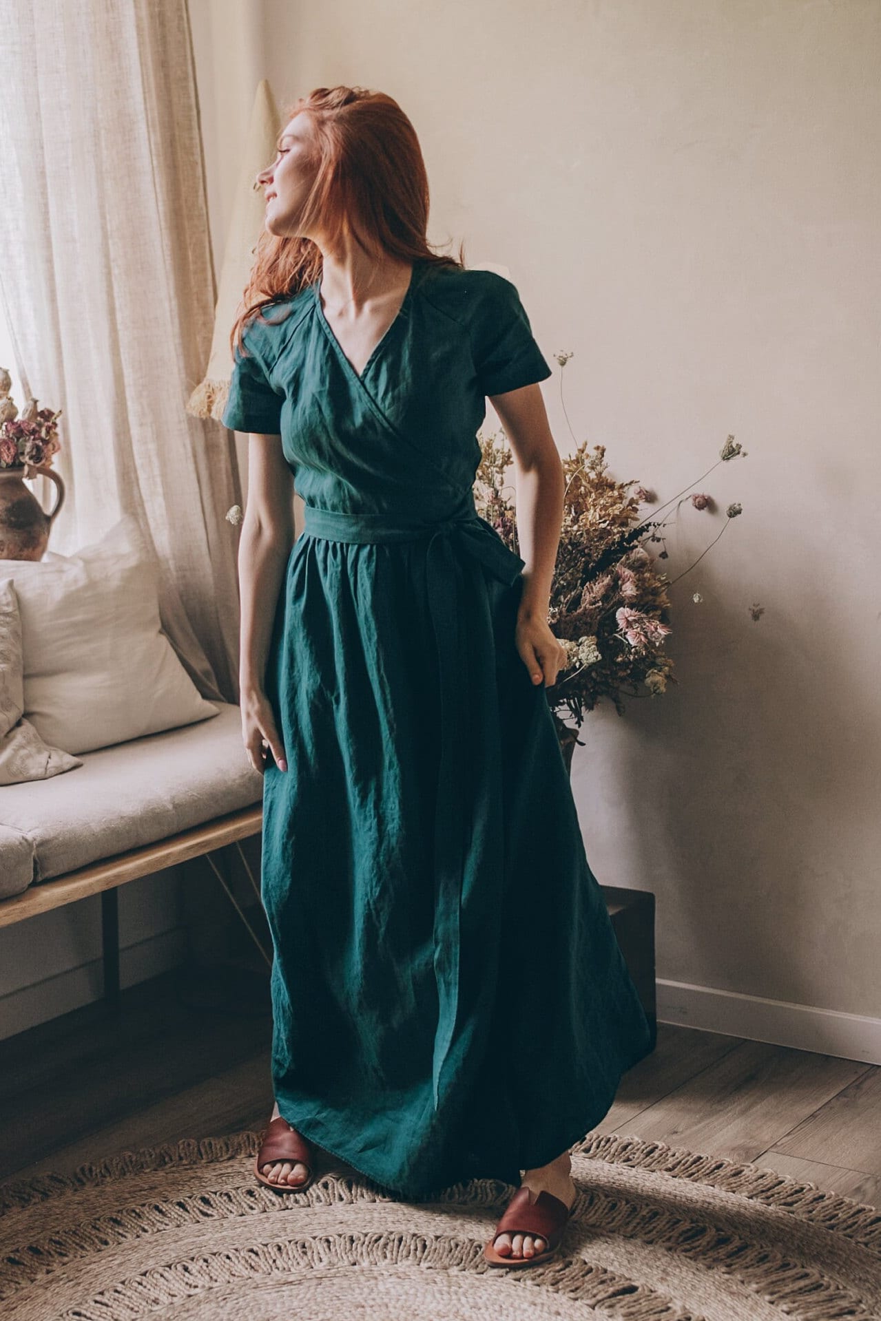 Linen Wrap Maxi Dress, Linen Wrap Dress, Short Sleeve Maxi Linen Dress, 100% Linen Clothing for Women, Summer Dress, Beach Dress, S / Gray Linen Wrap Maxi Dress, Linen Wrap Dress, Short Sleeve Maxi Linen Dress, 100% Linen Clothing for Women, Summer Dress, Beach Dress, S / Gray