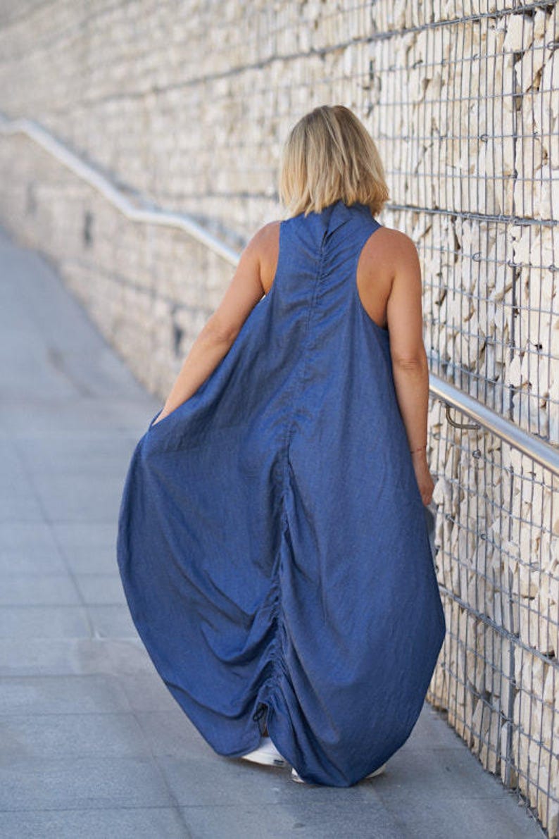 Summer Maxi Dress, Plus Size Women Dress, Kaftan Dress, Blue Maxi Dress, Long Oversize Dress, Cotton Bubble Dress, Plus Size Clothing Women image 4