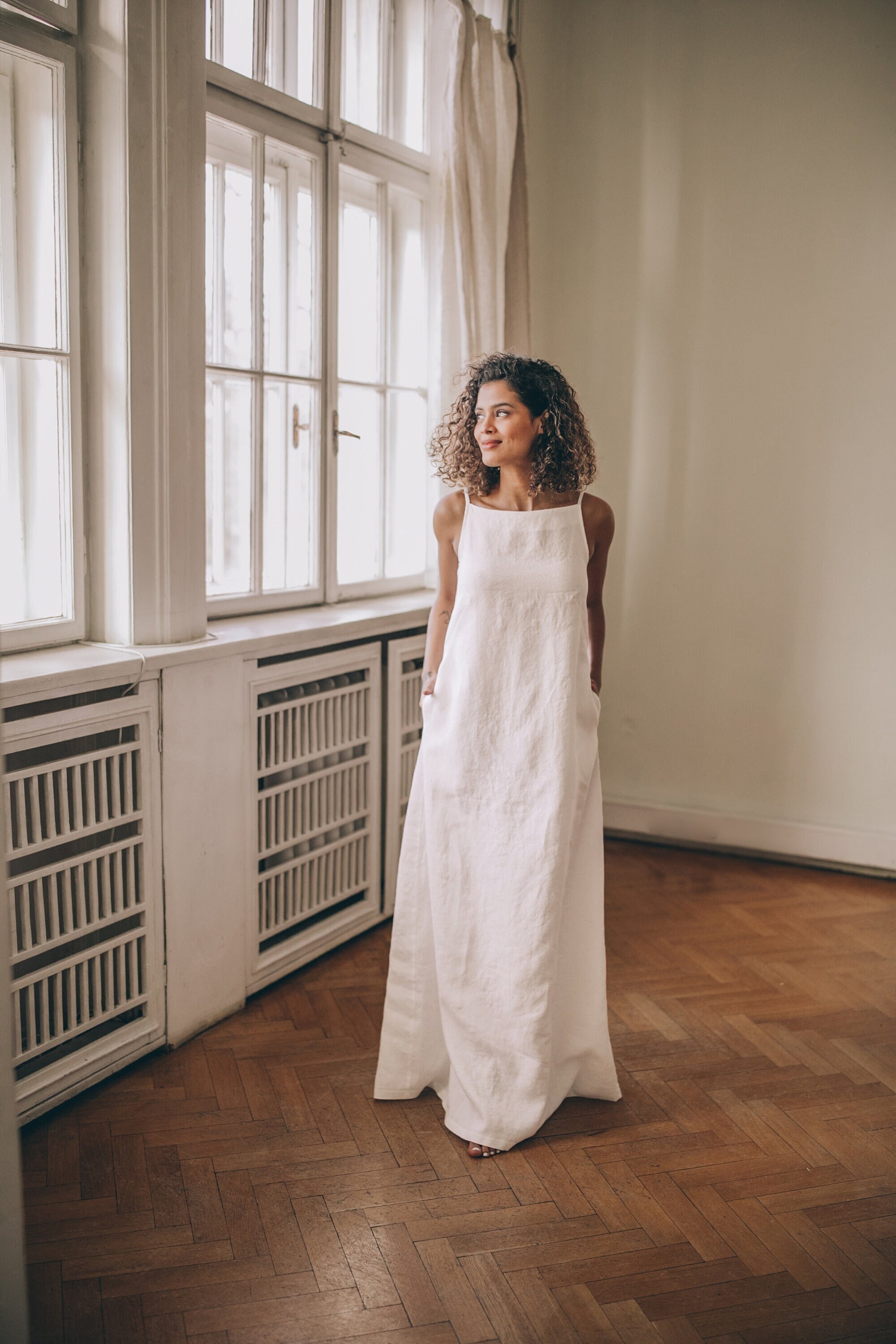 spaghetti strap maxi dress white