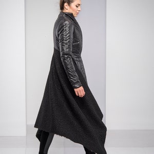 Maxi Coat for Women, Winter Coat, Merino Wool Coat, Black Hooded Coat, Cyberpunk Coat, Plus Size Coat, Asymmetric Coat, Plus Size Clothing image 7