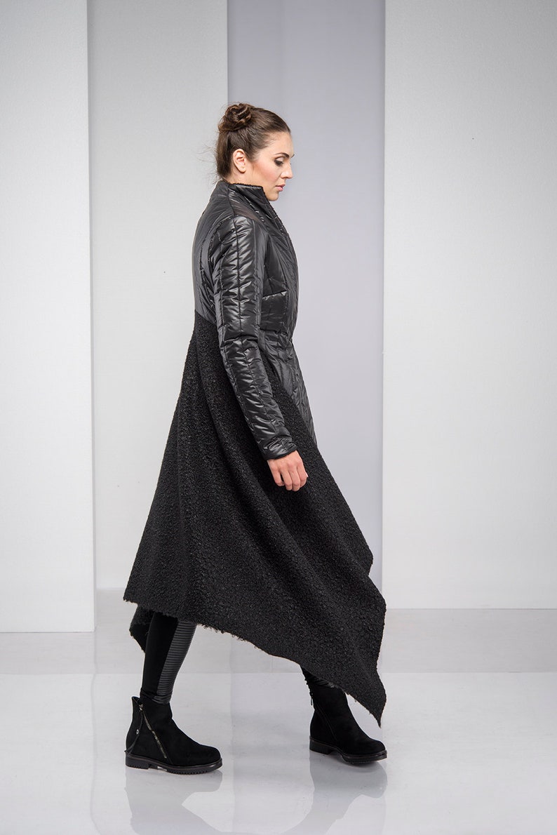 Maxi Coat for Women, Winter Coat, Merino Wool Coat, Black Hooded Coat, Cyberpunk Coat, Plus Size Coat, Asymmetric Coat, Plus Size Clothing image 7
