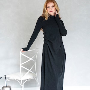 Knit Dress for Women, Knitted Sweater Dress, Long Sleeve Hooded Maxi Dress, Plus Size Maxi Dress, Thumb Hole Dress, Long Fall Winter Dress